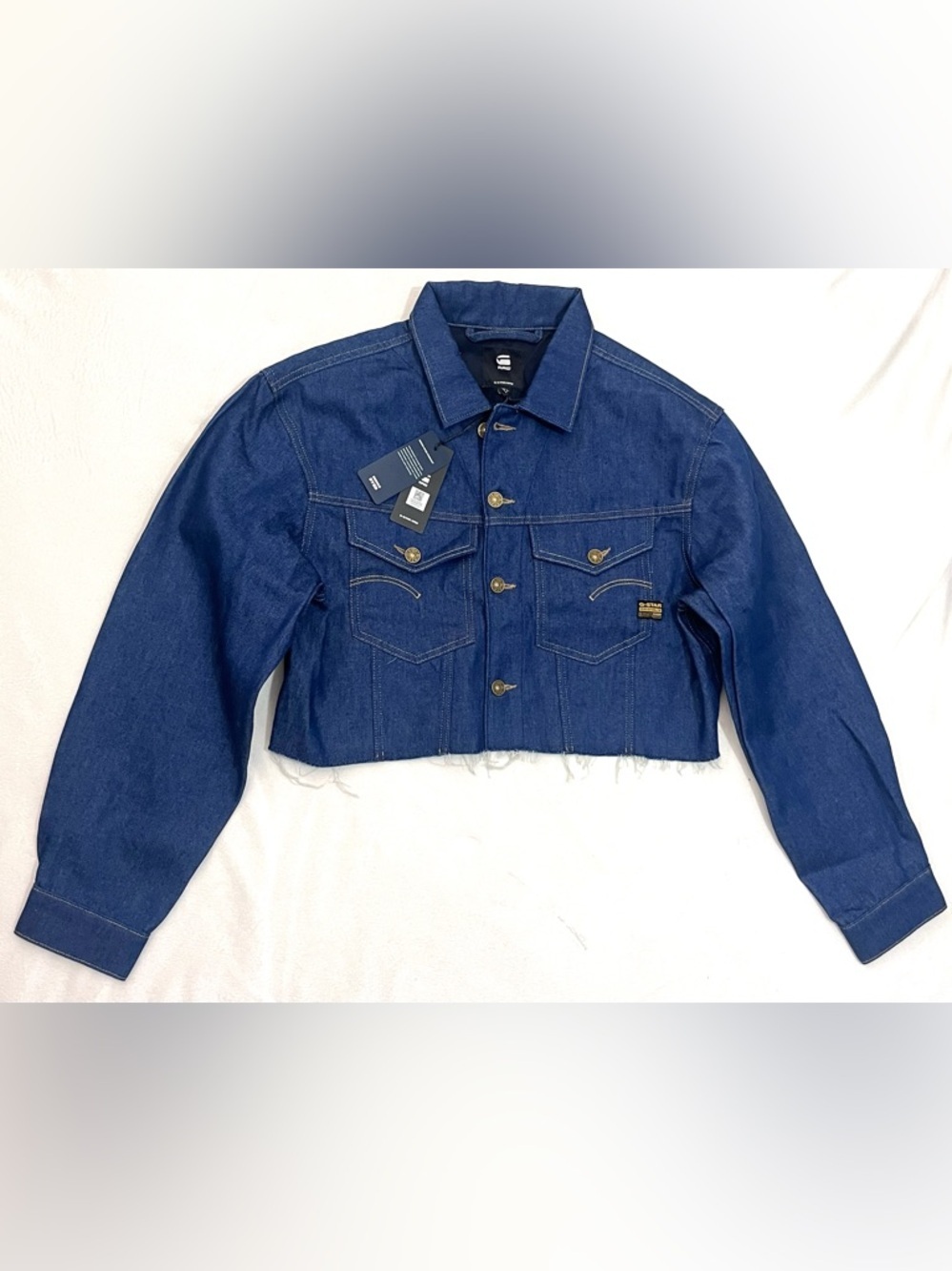 G-Star Raw Relaxed Cropped Cutoff Indigo Dark Blue Raw Denim Women’s Jacket - Picture 1 of 16